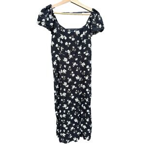 NWT Old Navy Dress Small Black White Floral Smocked Midi Slit